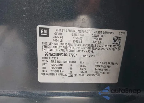 2018 Chevrolet Equinox Premier z USA, uszkodzony, nr VIN 2GNAXMEV2J6177287
